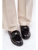Dámské lakované mokasíny s mašlí S.Barski – černé