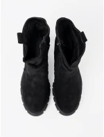 Jedinečné dámské černé  kotníčkové boty na širokém podpatku