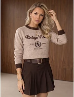 Sweter damski z nadrukiem Vintage Vibes beżowy model 22544855 - FashionStreet Sweter damski z nadrukiem Vintage Vibes beżowy model 22544855 - FashionStreet