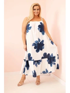 Dámské šaty na ramínka s volánem a květinovým potiskem džínová
