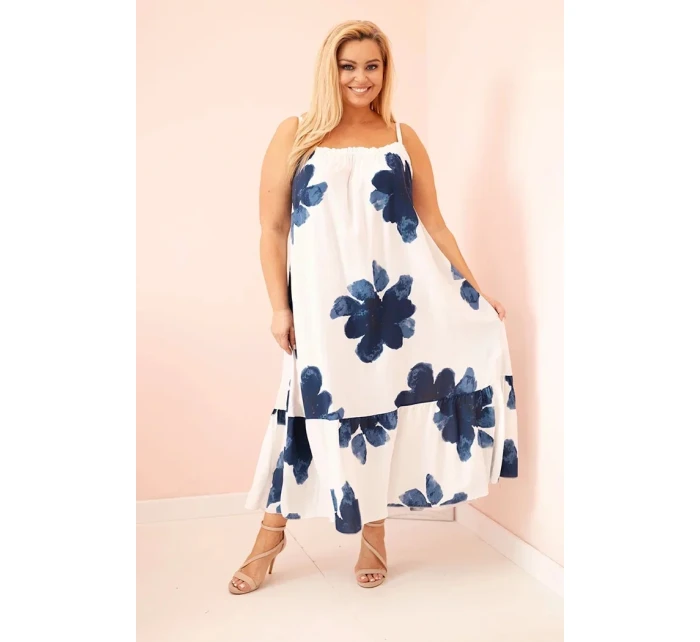 Dámské šaty na ramínka s volánem a květinovým potiskem džínová