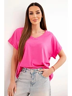 Dámská bavlněná halenka s výstřihem do V a krátkým rukávem fuchsiová