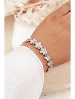 Dámský náramek ze nerezové oceli s květinkami stříbrný