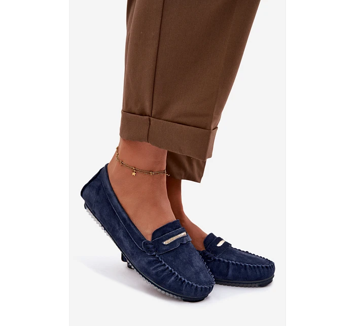 Dámské ploché mokasíny z pravé semišové kůže S.Barski LR61-7029 tmavě modré