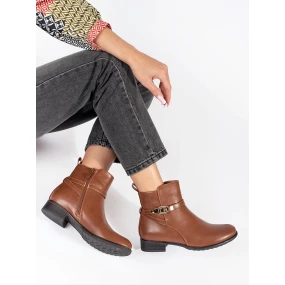 Módní  kotníčkové boty hnědé dámské na širokém podpatku