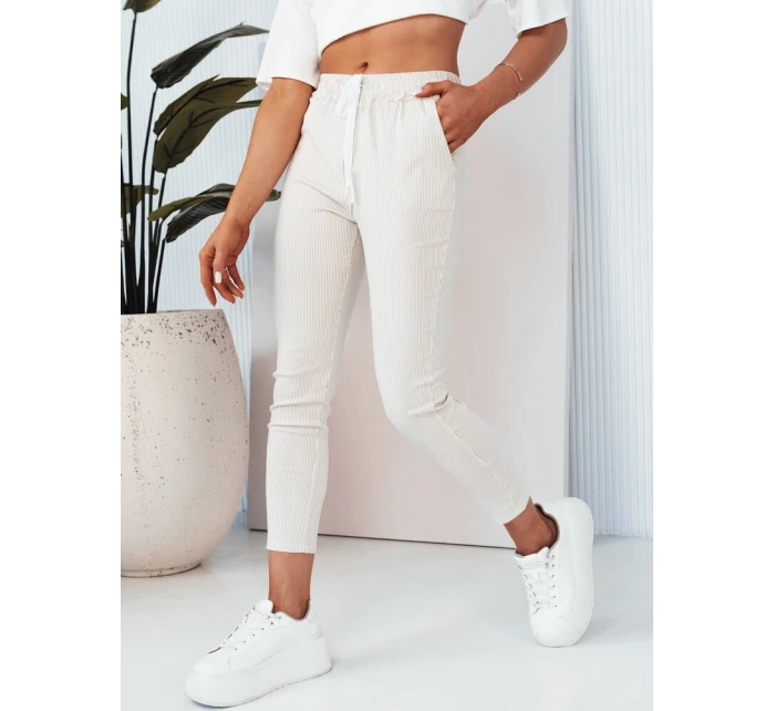 Dámské kalhoty MARINS s béžovými a bílými pruhy FashionStreet UY2081 Dámské kalhoty MARINS s béžovými a bílými pruhy FashionStreet UY2081