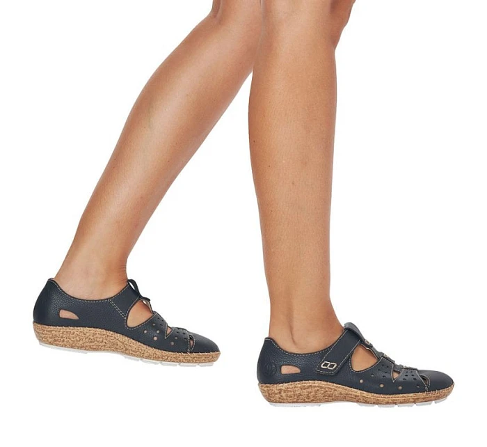 Dámská kožená pohodlná obuv na suchý zip s otevřenou špičkou černá Rieker 44852-14 Dámská kožená pohodlná obuv na suchý zip s otevřenou špičkou černá Rieker 44852-14