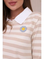 Pruhovaná bavlněná halenka s límečkem světle béžová+tmavě béžová Pruhovaná bavlněná halenka s límečkem světle béžová+tmavě béžová