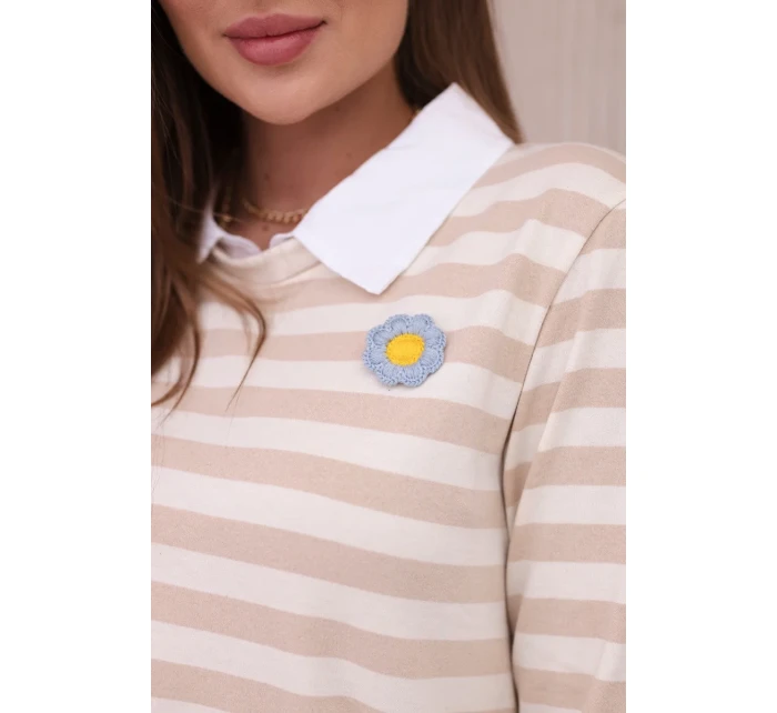 Pruhovaná bavlněná halenka s límečkem světle béžová+tmavě béžová Pruhovaná bavlněná halenka s límečkem světle béžová+tmavě béžová