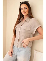 Dámská košile z viskózy s krátkým rukávem a kapsami fango Dámská košile z viskózy s krátkým rukávem a kapsami fango