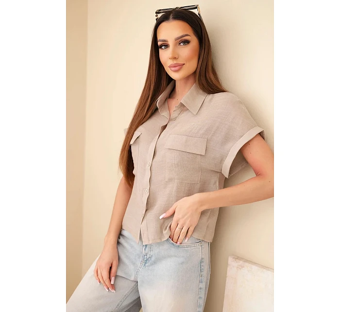 Dámská košile z viskózy s krátkým rukávem a kapsami fango Dámská košile z viskózy s krátkým rukávem a kapsami fango