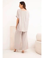 Komplet s náhrdelníkem halenka + kalhoty tmavě béžová