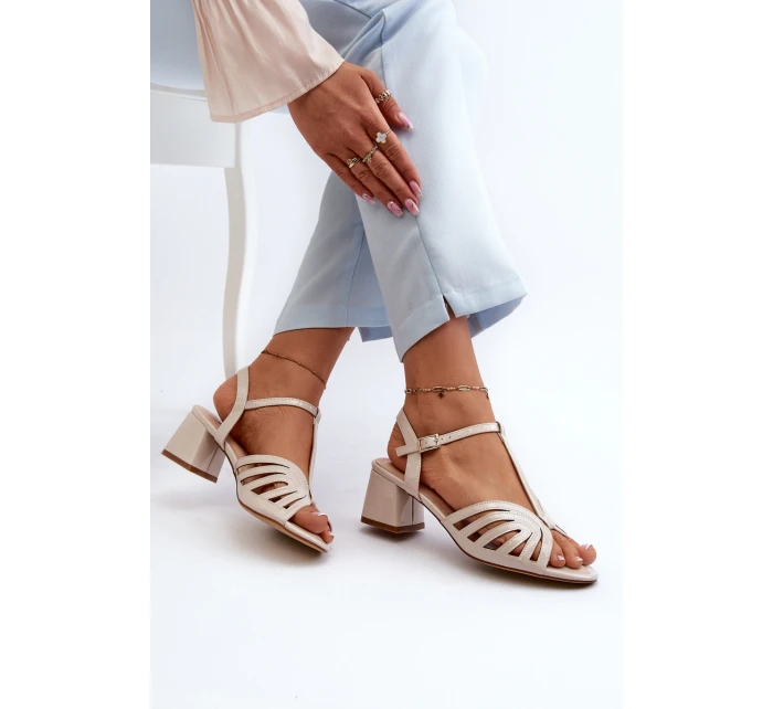 dámské sandály na podpatku  Béžové model 21659197 - SERGIO LEONE