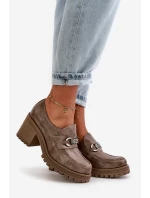 Zazoo 20175 Dámské polobotky na podpatku Přírodní kůže Tmavě béžové