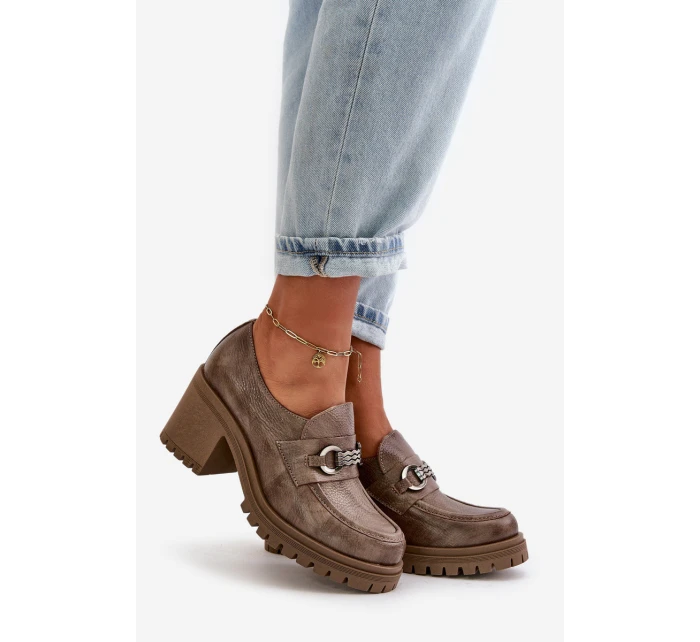 Zazoo 20175 Dámské polobotky na podpatku Přírodní kůže Tmavě béžové