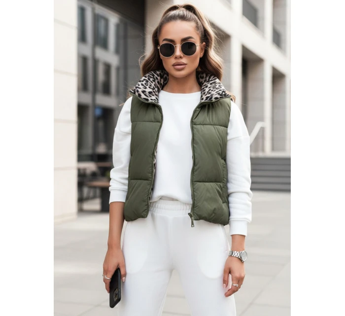Dámská přechodná krátká prošívaná dvoucestná zelená vesta LEOVELLA FashionStreet TY5496