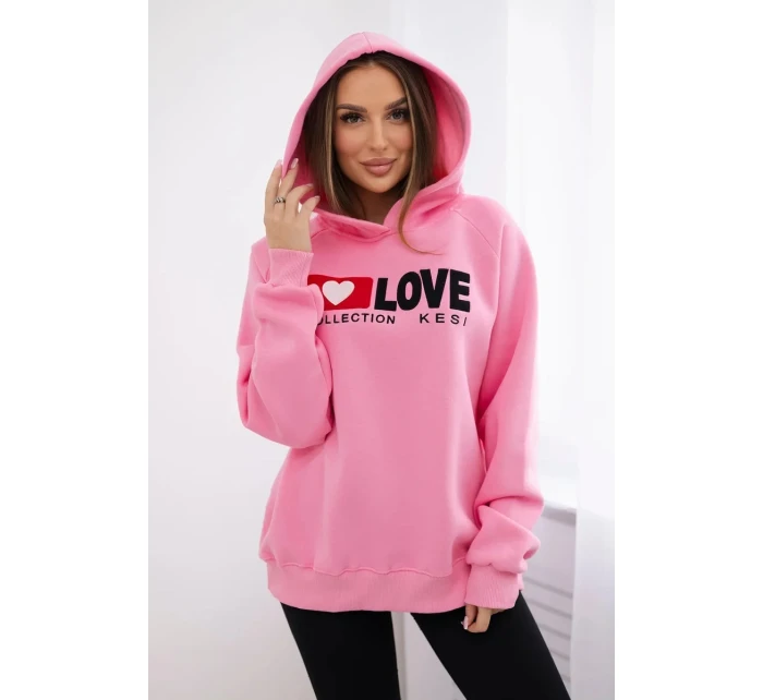 Zateplená bavlněná mikina s kapucí světle růžová