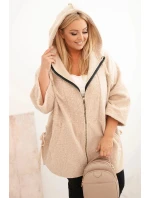 Dámský kabát Plus Size s kapucí a zipem béžový