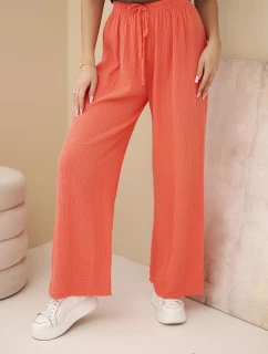 Kalhoty mušelínové s širokým nohavicí malinové