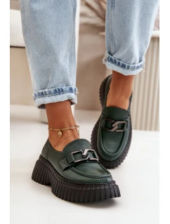 Zazoo 20176 Polobotky Mokasíny Dámské Z Přírodní Kůže Tmavě Zelené