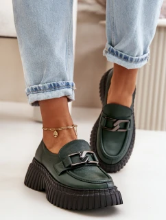 model 21669297 Polobotky Mokasíny Dámské Z Přírodní Kůže Tmavě Zelené - Zazoo