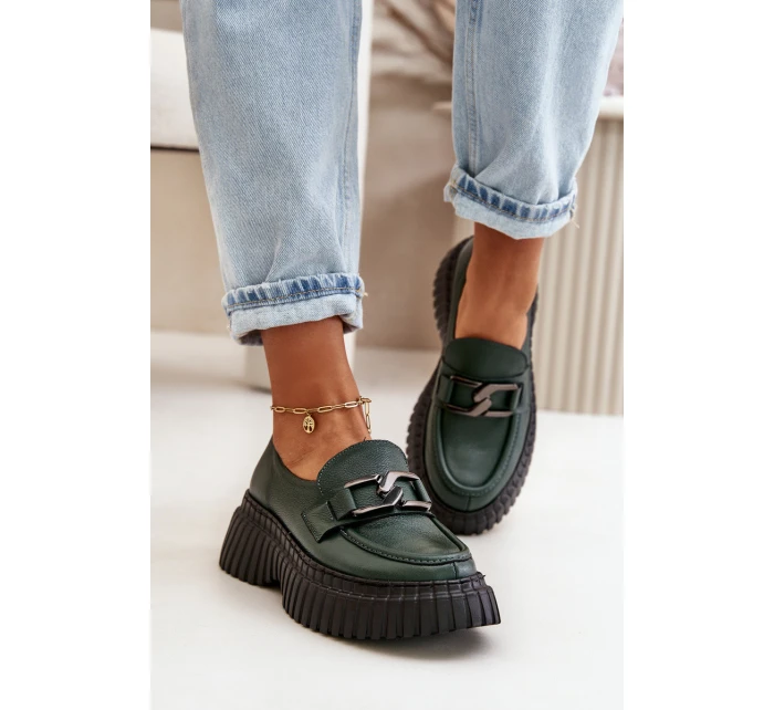 Zazoo 20176 Polobotky Mokasíny Dámské Z Přírodní Kůže Tmavě Zelené