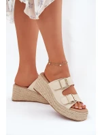 Dámské Klapky Na Klínu S Pletením A Přezkami Béžové Pasinea Dámské Klapky Na Klínu S Pletením A Přezkami Béžové Pasinea