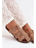 Dámské nazouváky na ploché podrážce s pásky a zlatou sponou Bežové Elzora