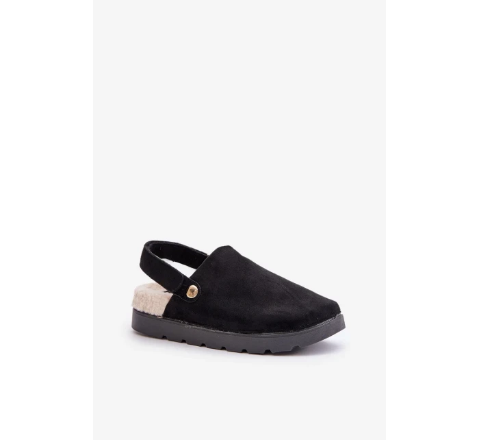 Dámské Pantofle Na Platformě Zateplené Kožíškem Typu Beránek Černé Sanilora