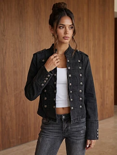 Dámská džínová bunda Napoleonka, černá, FashionStreet TY6044