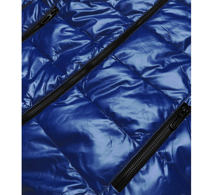 Světle modrá metalická bunda s barevnou podšívkou (W708)