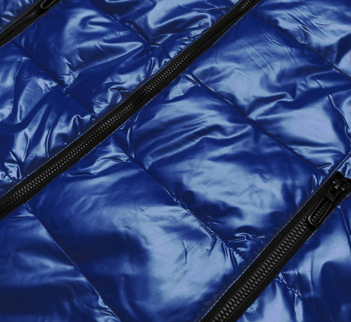 Světle modrá metalická bunda s barevnou podšívkou (W708)