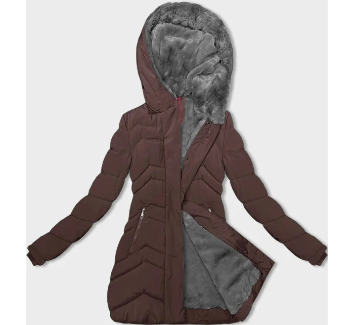 Hnědá dámská zimní bunda s kožešinovou podšívkou model 21246465 - LHD