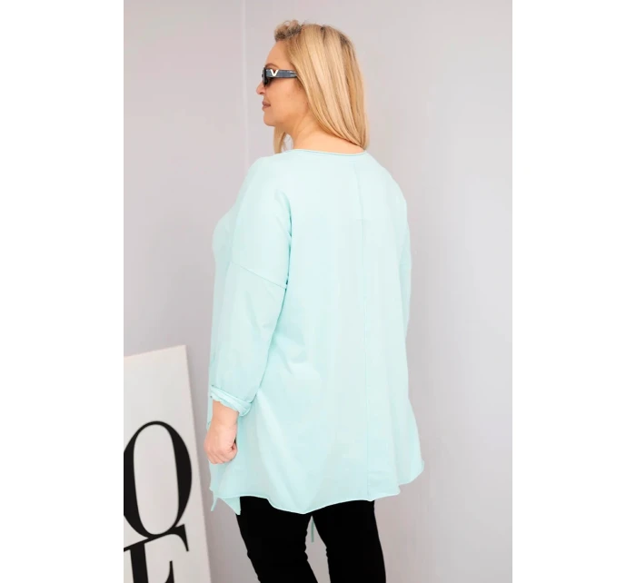 Dámská bavlněná blůza Plus Size s asymetrickým spodním lemem a výřezy mátová