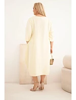 Dámské šaty plus size z viskózy s kapsami s krátkým rukávem žluté Dámské šaty plus size z viskózy s kapsami s krátkým rukávem žluté