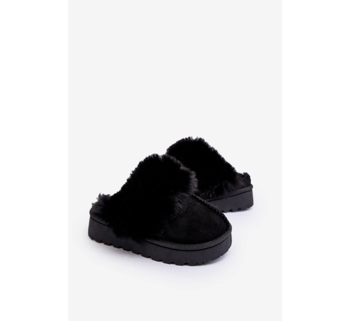 Dětské pantofle s kožešinou černé Birasta