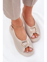 Dámské Kožené Sandály S Dekorací S.Barski LR51-786 Béžové Dámské Kožené Sandály S Dekorací S.Barski LR51-786 Béžové