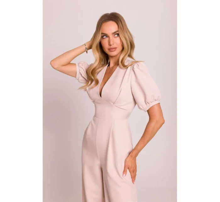 M852 Kombinéza s puff rukávy - světle béžová