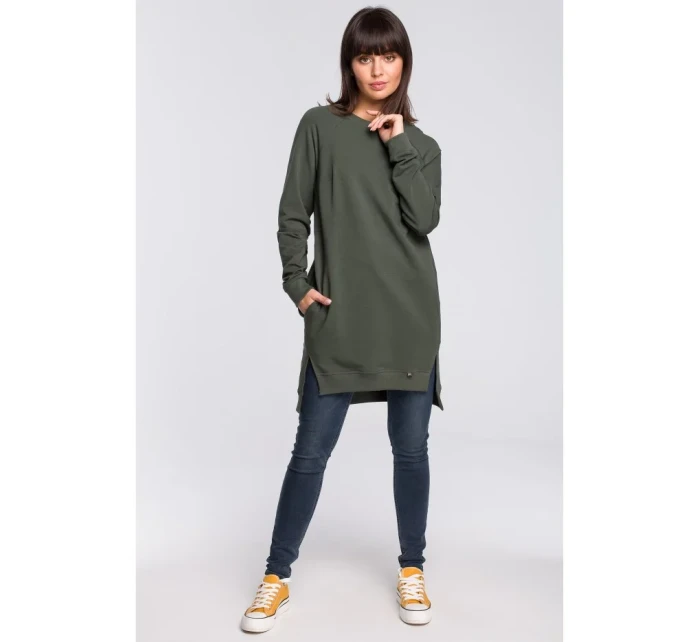 Tunika nadměrné velikosti s boky zelená model 15099615 - BeWear Tunika nadměrné velikosti s boky zelená model 15099615 - BeWear