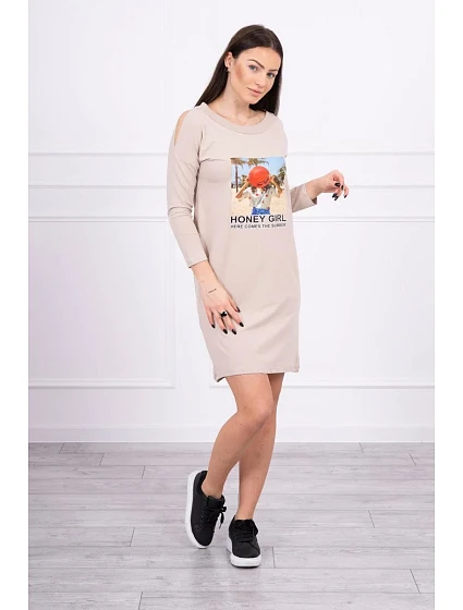 Šaty s potiskem Honey model 18744054 béžové - K-Fashion
