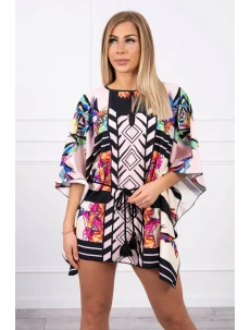 Netopýří šaty s vázáním v pase, pudrově růžové