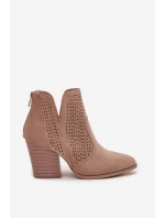 Odkryté dámské kotníkové boty na podpatku S.Barski HY51-060 béžové