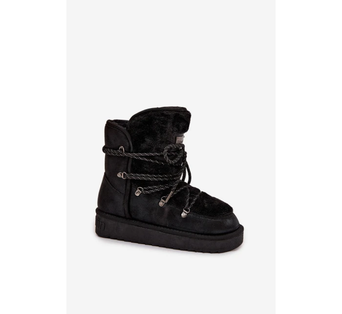 Dámské sněhule D.Franklin na platformě s kožešinou – černé