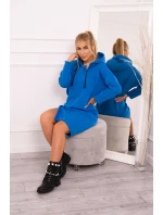 Šaty s kapucí a bočním rozparkem chrpově modré