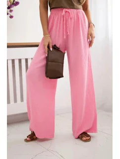 Mušelínové kalhoty se širokou nohavicí světle růžová