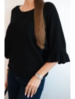 Dámský svetr s ozdobným manžetou černý