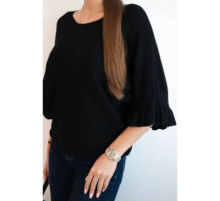Dámský svetr s ozdobným manžetou černý