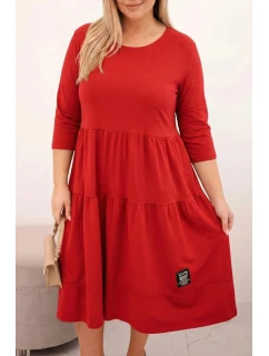 Dámská bavlněná šaty Plus Size s volány a ohrnutým rukávem červená
