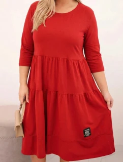 Dámská bavlněná šaty Plus Size s volány a ohrnutým rukávem červená