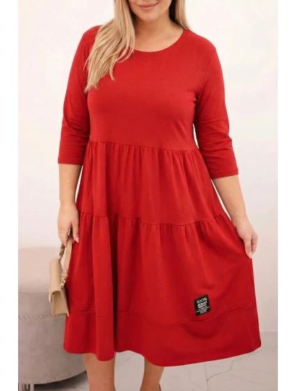 Dámská bavlněná šaty Plus Size s volány a ohrnutým rukávem červená Dámská bavlněná šaty Plus Size s volány a ohrnutým rukávem červená